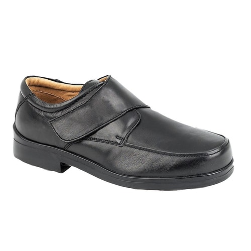 Roamers Wide Fit Touch Fasten Leather Shoes Black